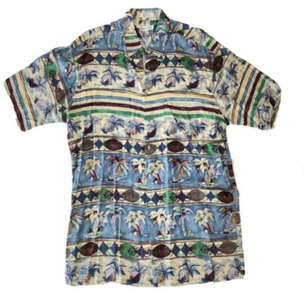 Pierre Cardin Hawaiian Palm Beach Pineapple Tropical Fruit Sz L Island Shirt